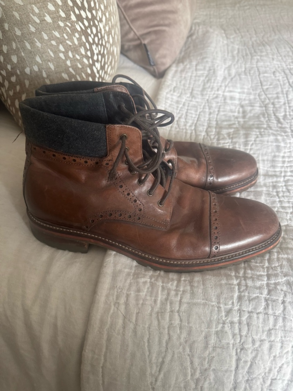 Men's Brown Leather Cap-Toe Lace-Up Boots